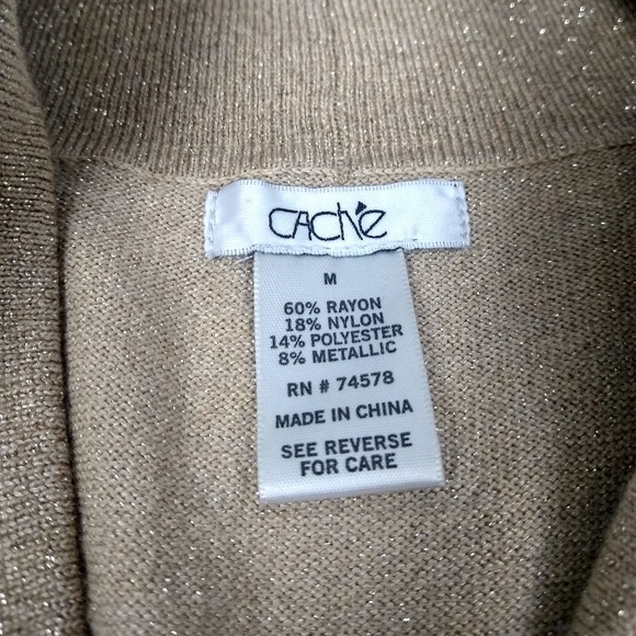 Cache Open Shoulder Gold Wrap Sweater M - Picture 5 of 8